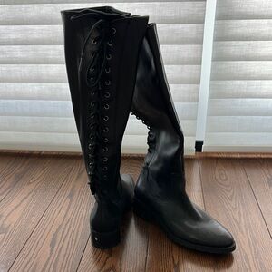 Donald Pliner Black Lace-Up Knee-High Boots